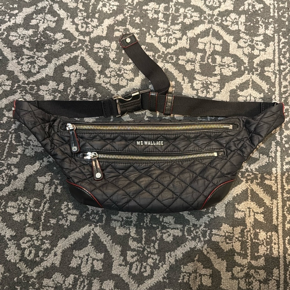 MZ WALLACE  Crossbody Sling Bag with Leather Trim Black